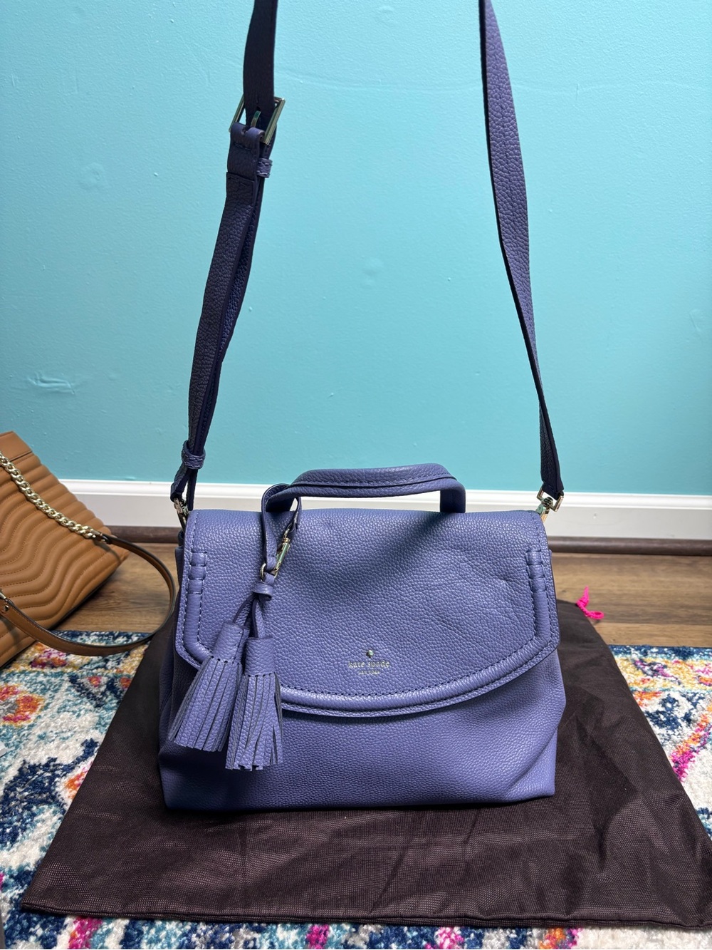 kate spade lavender pebbled leather satchel with tassel